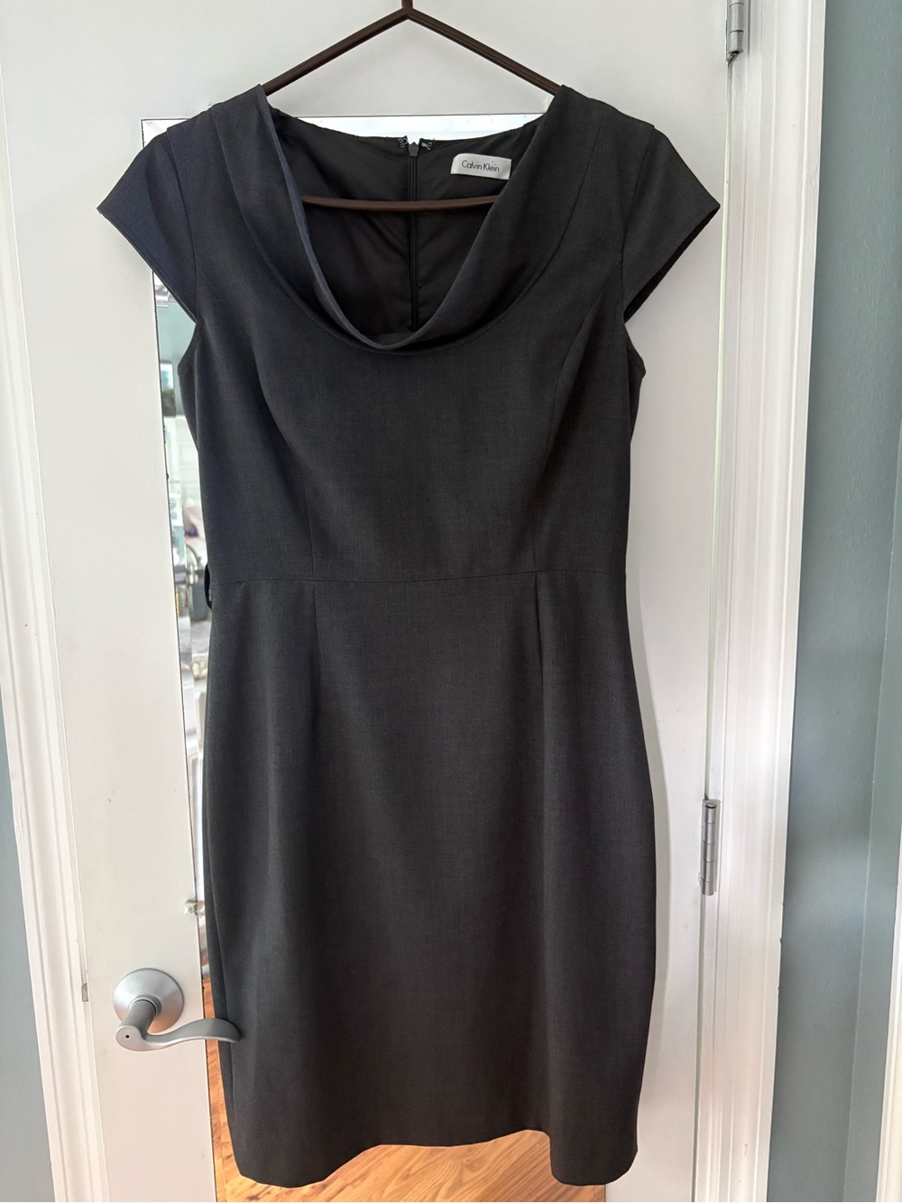 Calvin Klein Dark Charcoal Cowl Neck Sheath Dress